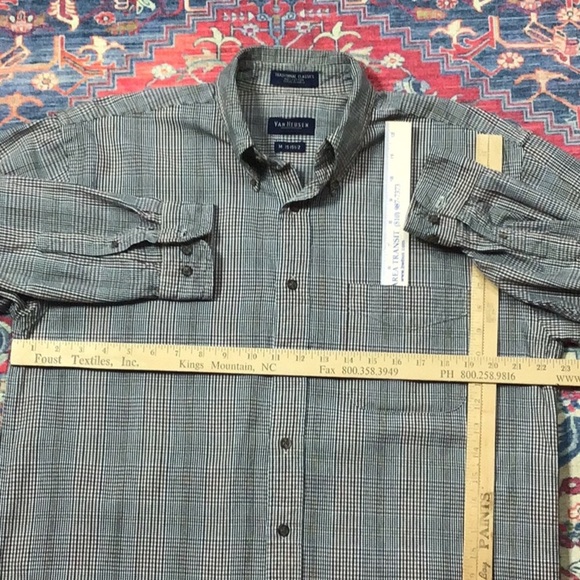 VAN HEUSEN Black Brown Glen Plaid 💯% Cotton Long Sleeve - Picture 5 of 8